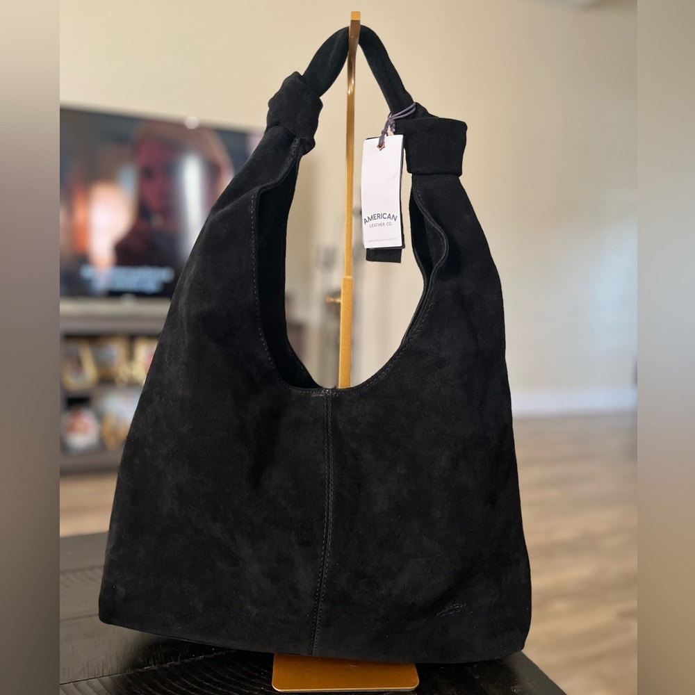 NWT American Leather Marietta  knot Hobo bag Black Suede